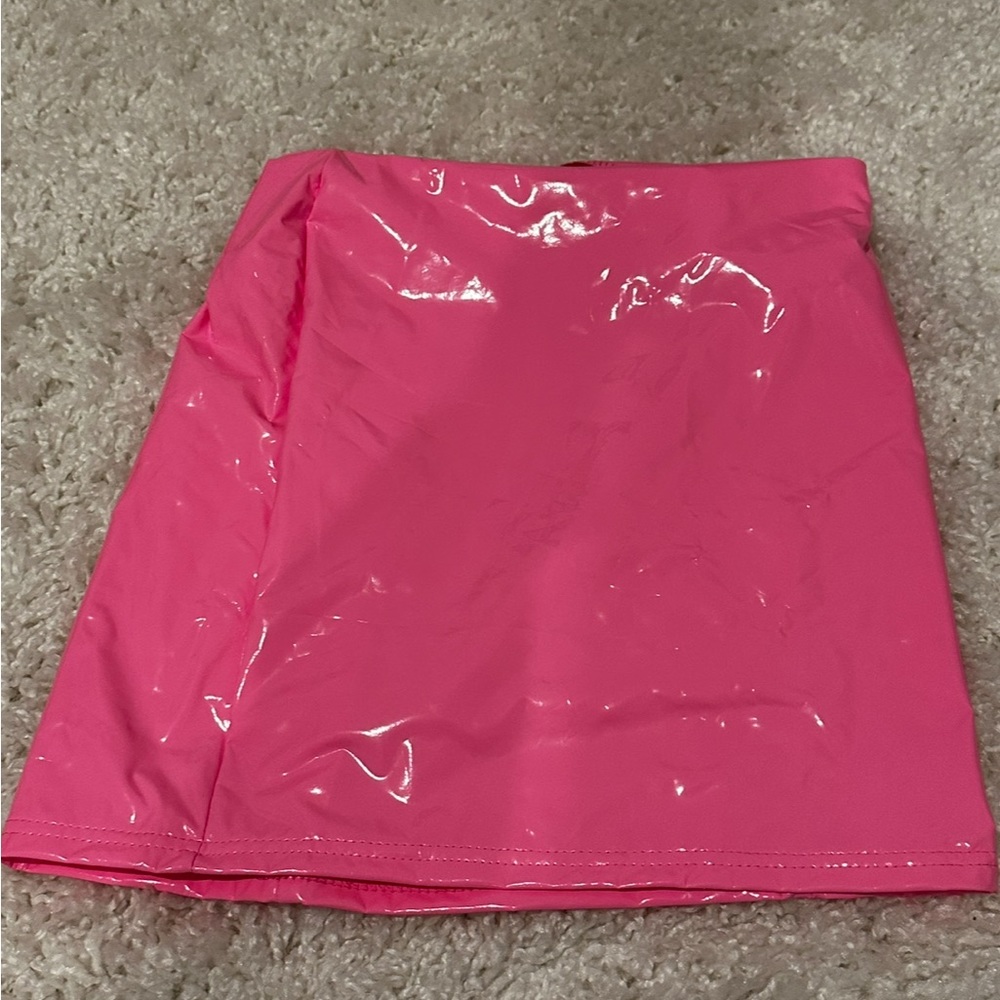 MakeMeChic Pink Leather Mini Skirt